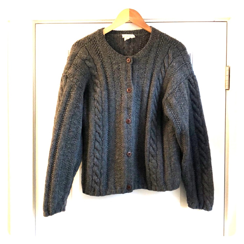 J. Crew Vintage Grey Chunky Cable Wool Cardigan